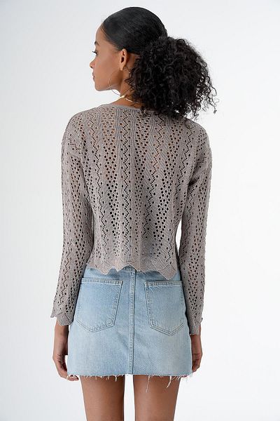 CHUBA Women's Crew Neck Openwork Knitwear Sweater Mink 24S160