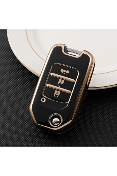 Alazpay Husa pentru cheie Honda Civic HRV CRV Accord CR-V Accord TPU (negru aur)