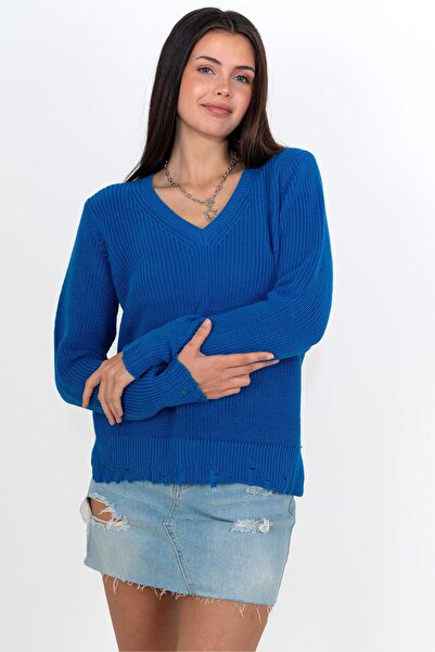 CHUBA Blue V-Neck Knitwear Sweater - Thessaloniki Knit, Cotton 24W144