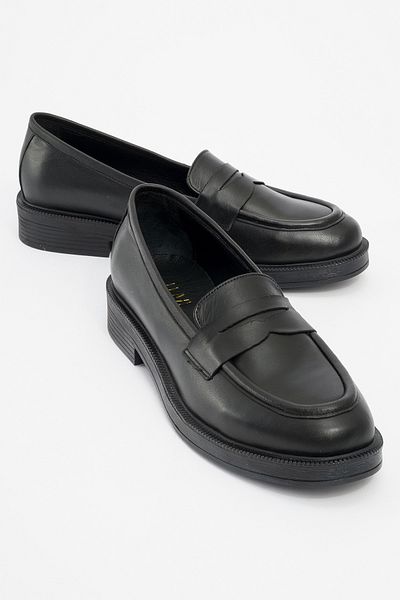 LuviShoes PLINE Damen-Loafer-Schuhe aus schwarzem Leder und echtem Leder