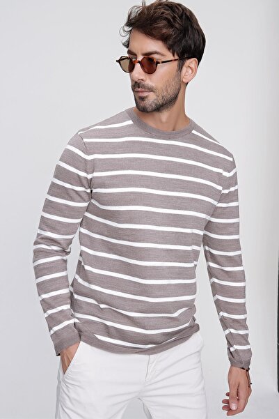 CHUBA Men's Mink Crew Neck Can1r Striped Casual Knitwear Sweater 22wm101