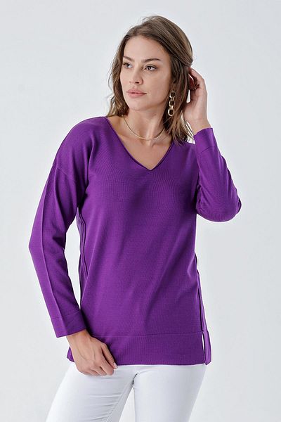 CHUBA Pulover de damă, cu croială confortabilă, cusături în prejudecată, detaliat, cu decolteu în V, violet 24w117