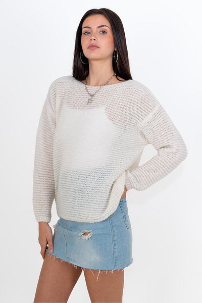 CHUBA Alpaca Wool Boat Neck Button Textured Women's Knitwear Sweater - Ecru 24W143