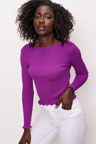 CHUBA Pulover de tricot subțire cu volan și gât pentru femei violet 22sw305