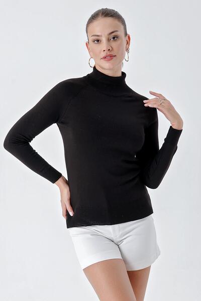 CHUBA Pulover de bază cu gât tricotat pentru femei, negru 24w102