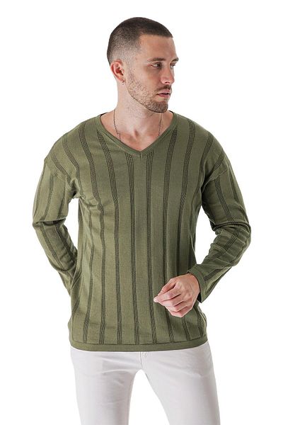 CHUBA Ανδρικό πουλόβερ με λαιμόκοψη V casual βαμβακερό πλεκτό Khaki 23s2006