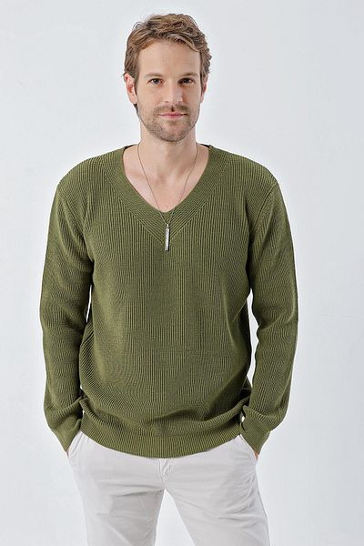 CHUBA Ανδρικό πλεκτό πουλόβερ Genova V-Neck Standard Fit Khaki 24w209