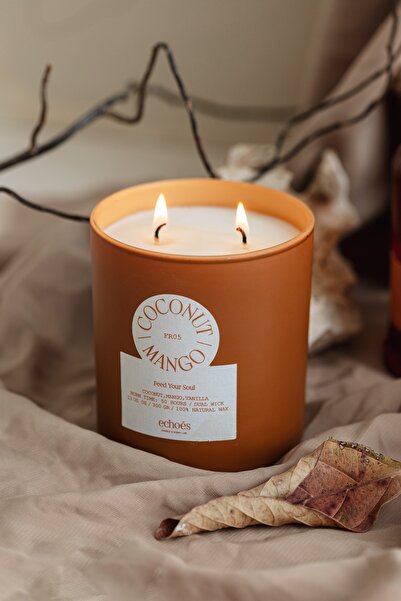 Echoes Candle & Scent Lab. Coconut Mango Kokulu Orta Boy Doğal Mum 300 gr