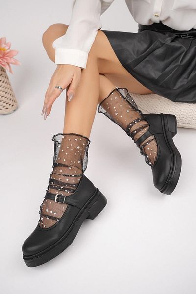 Aymood Ballerina Model Women's Shoes Black Skin Single Buckle Women's Mary Jane Orthopedic Oxford Shoes