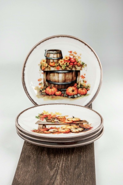 Bursa Porselen Dekor Retro Fall'24 Garden 4 Piece Cake Plate