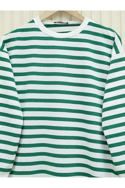 Modamorfo Crew Neck Side ριγέ ιδρώτας - Σμαραγδένιο