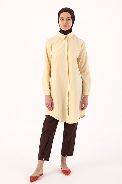 ALLDAY Light Yellow Hidden Placket Cotton Shirt Tunic