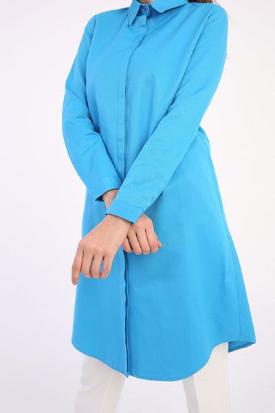 ALLDAY Turquoise Hidden Placket Cotton Shirt Tunic