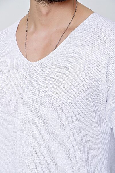 CHUBA Ανδρικό πλεκτό πουλόβερ με λαιμόκοψη V, βαμβακερό, λευκό 22sm212