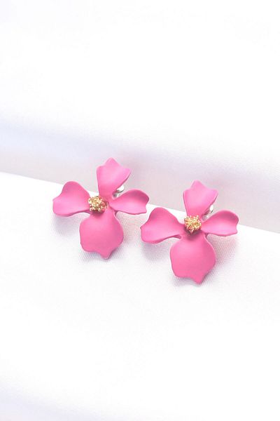 Skygo Pink Color Stone Flower Earrings - Tj-Bkp8852