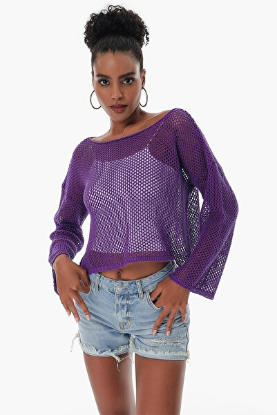 CHUBA Women's Mesh Knitted Cotton Bolero Knitwear Sweater Purple 23s1006