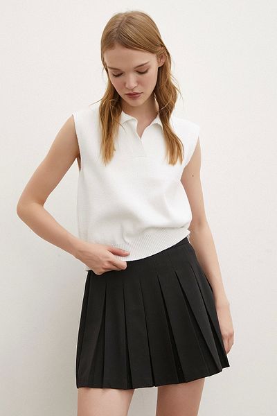 Never more Pulover alb turcoaz cu gât polo
