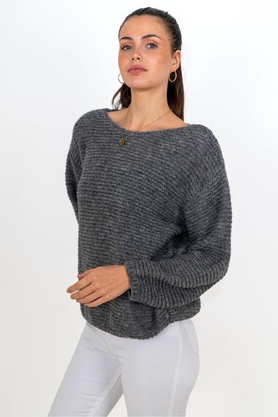 CHUBA Antracitová alpaková vlna lodičkový úplet Dámský svetr - texturované měkké knoflíky 24W143