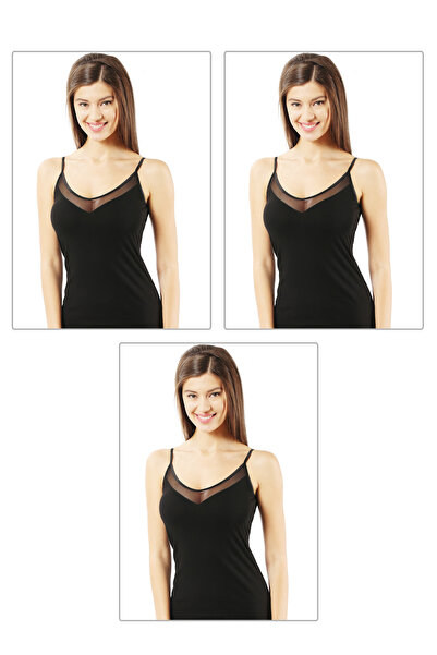 ÖZKAN underwear Özkan 22813 3'lü Paket Kadın Pamuklu Modal Tül Detaylı Ince A...