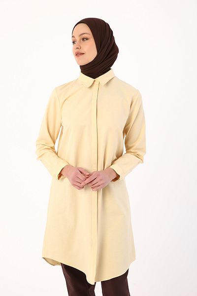 ALLDAY Light Yellow Hidden Placket Cotton Shirt Tunic