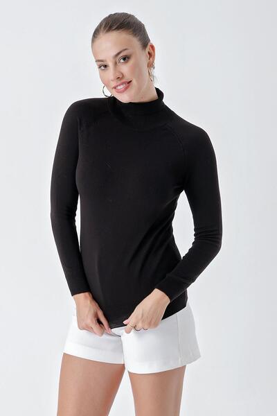 CHUBA Pulover de bază cu gât tricotat pentru femei, negru 24w102