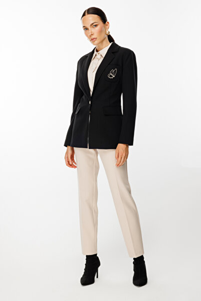 Ekol Black Butterfly Embroidered Jacket with Cover Pocket