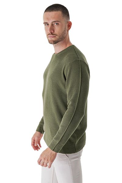 CHUBA Men's Crew Neck Thessaloniki Knit Sleeve And Shoulder Reverse Stitched Casual Knitwear Sweater Khaki 23s2012