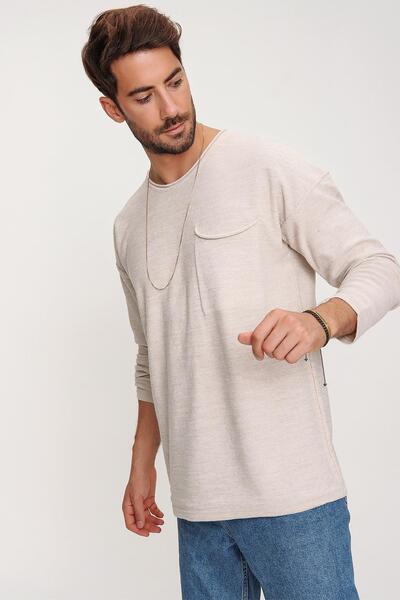 CHUBA Men's Beige Hero Bike Collar Filthy Stitching Pocket Long Sleeve Thin Knitwear Sweater 22w202