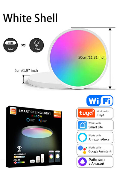 Choice مصباح سقف ذكي من نوع تويا بتقنية الواي فاي، مزود بإضاءة LED RGBCW، 24 واط، 220 فولت، مناسب لغرف النوم والمعيشة.