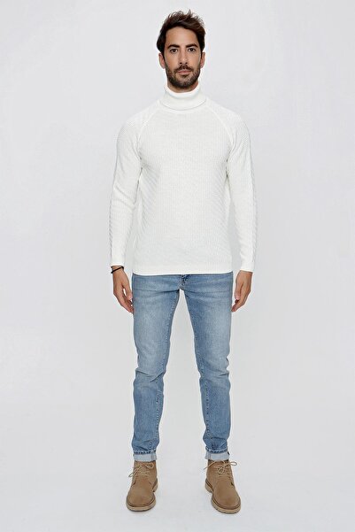 CHUBA Erkek Balıkçı Yaka Regular Fit Dokulu Uzun Kollu Triko Kazak Ekru 23w212