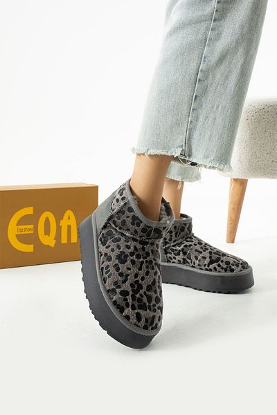 EGA Women's Gray Leopard (Flurry) Thick Sole Booties