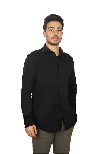 PAUL&SHARK Men's Regular Fit Shirt Collar Long Sleeve Black Shirt 14313046 Cf-011