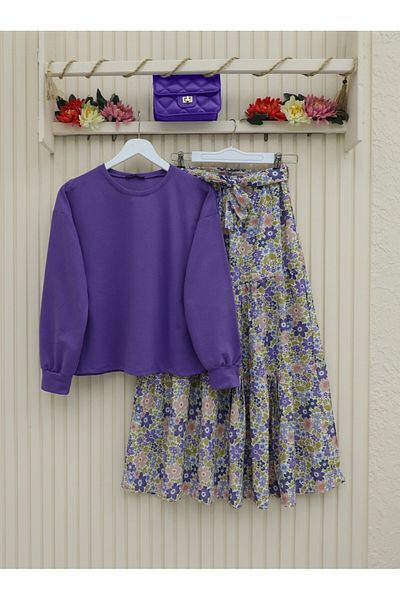 Modamorfo Doppelter Anzug mit Blumenmuster und Gürtel