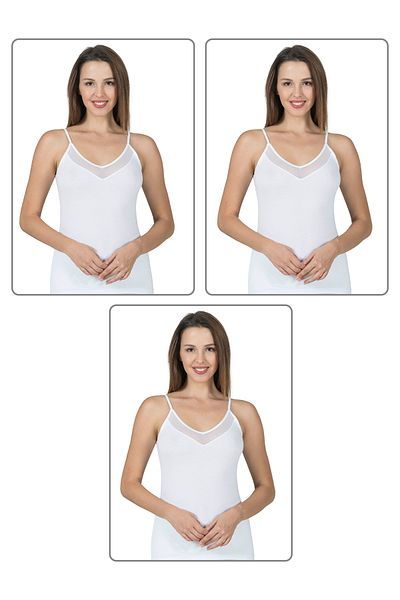 ÖZKAN underwear Özkan 22813 3 Pack Γυναικείο βαμβακερό μοντάλ τούλι Λεπτομερές εσώρουχο με λεπτό λουράκι