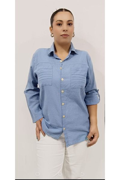 AKŞEN GİYİM Marime Plus - 100% bumbac in, buzunare duble, guler cămașă cu mâneci pliabile