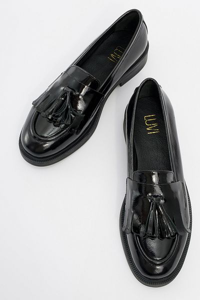 LuviShoes MILINA Чорні лаковані туфлі з натуральної шкіри жіночі мокасини