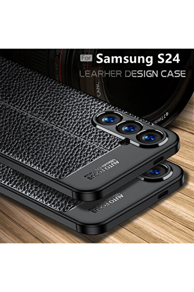 Fibaks Samsung Galaxy S24 Kılıf Kamera Çıkıntılı Deri Görünümlü Dikiş Desenli...