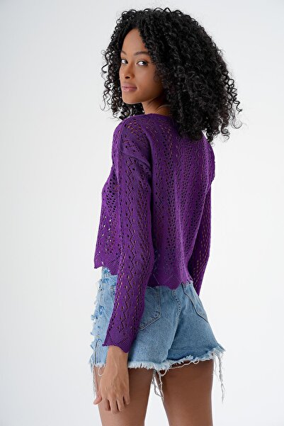 CHUBA Pulover de damă din tricotaj ajurat violet - decolteu 24s160