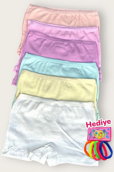 Dondeza Boxer pentru fete cu nervuri, 6 bucăți, culori pastel, 6 bucăți, cadou cu cataramă din cauciuc pentru fete