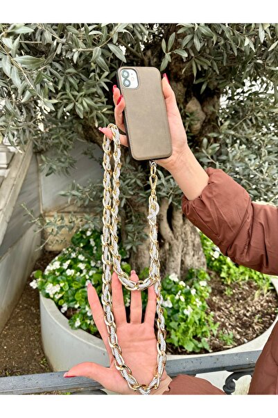 Cherry Carter Taş Detaylı Her Telefon Kılıfına Uyumlu Telefon Askısı - Çapraz Kullanım Telefon Askısı