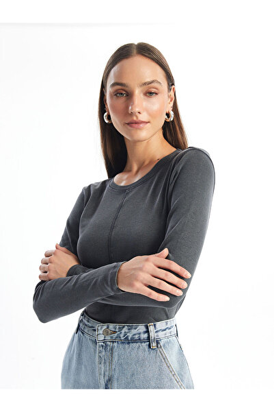 LC Waikiki Anthracite Crew Neck Women's Bodysuit