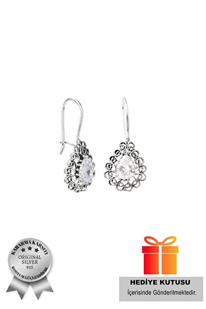 ADA LİFE GÜMÜŞ 925 Ayar Gümüş Zirkon Taşlı Damla Model Oksitli Telkari Kadın ...