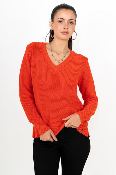 CHUBA Women's Thessaloniki Knit Cotton V Neck Knitwear Sweater Pomegranate Flower 24W144