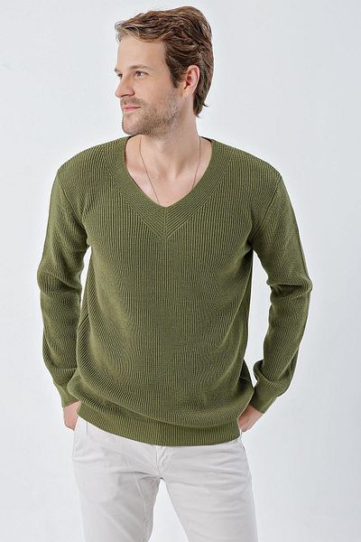 CHUBA Ανδρικό πλεκτό πουλόβερ Genova V-Neck Standard Fit Khaki 24w209