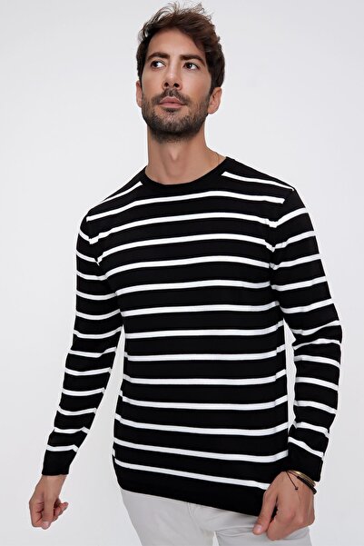 CHUBA Ανδρικό μαύρο ποδήλατο λαιμόκοψη Can1r ριγέ casual πλεκτό πουλόβερ 22wm101