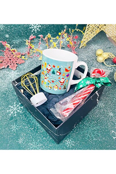 Gift Moda Mutlu Noeller Tasarımlı Kupa Baston Şeker Ve Mini Balon Gece Lambası Yılbaşı Seti