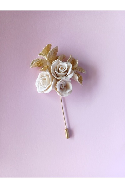 CREATİVESHOP Gül ve Okaliptus Sağdıç Damat Yaka İğnesi, Damat Yaka Çiçeği, Dü...