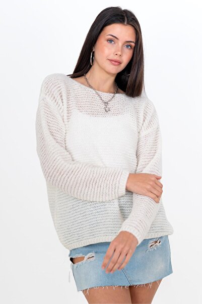 CHUBA Alpaca Wool Boat Neck Button Textured Women's Knitwear Sweater - Ecru 24W143