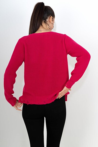 CHUBA Women's Thessaloniki Knit Cotton V-Neck Knitwear Sweater Fuchsia 24W144