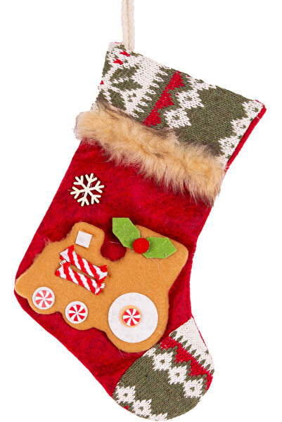 Herdekora قطار جوارب زينة شجرة عيد الميلاد باللون الأحمر - مجسم، 15x24 سم